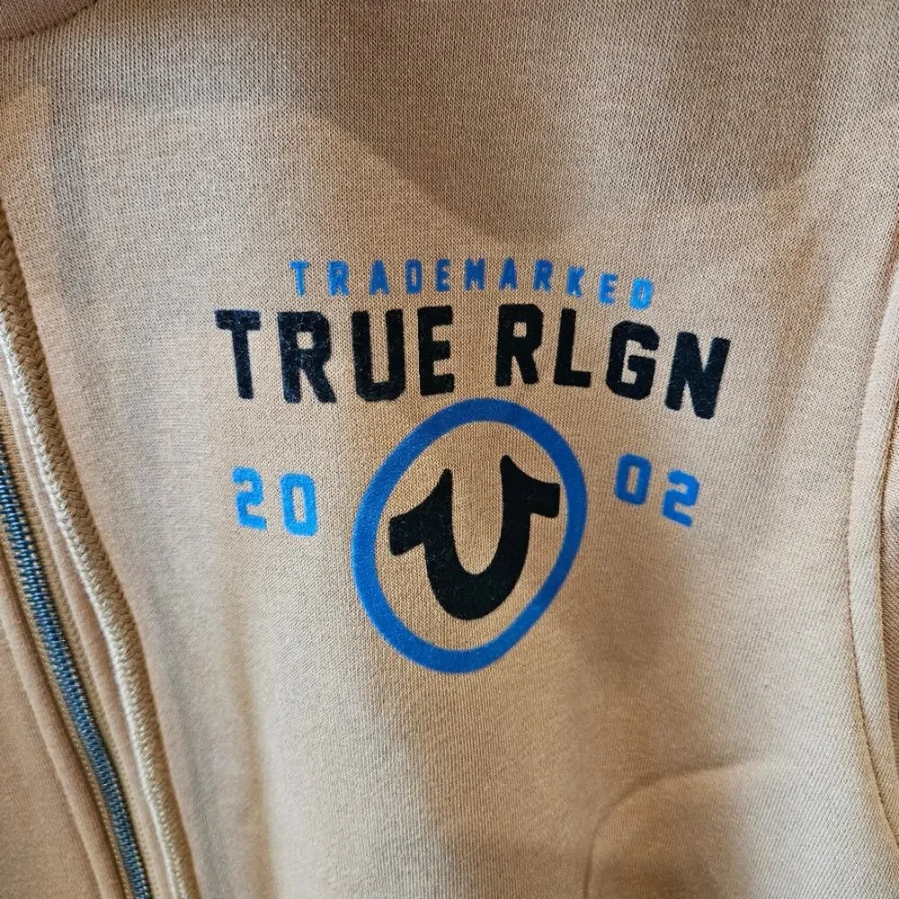 True Religion TRD MRK Logo Zip Up Sweatshirt Hoodie Acorn Size Large